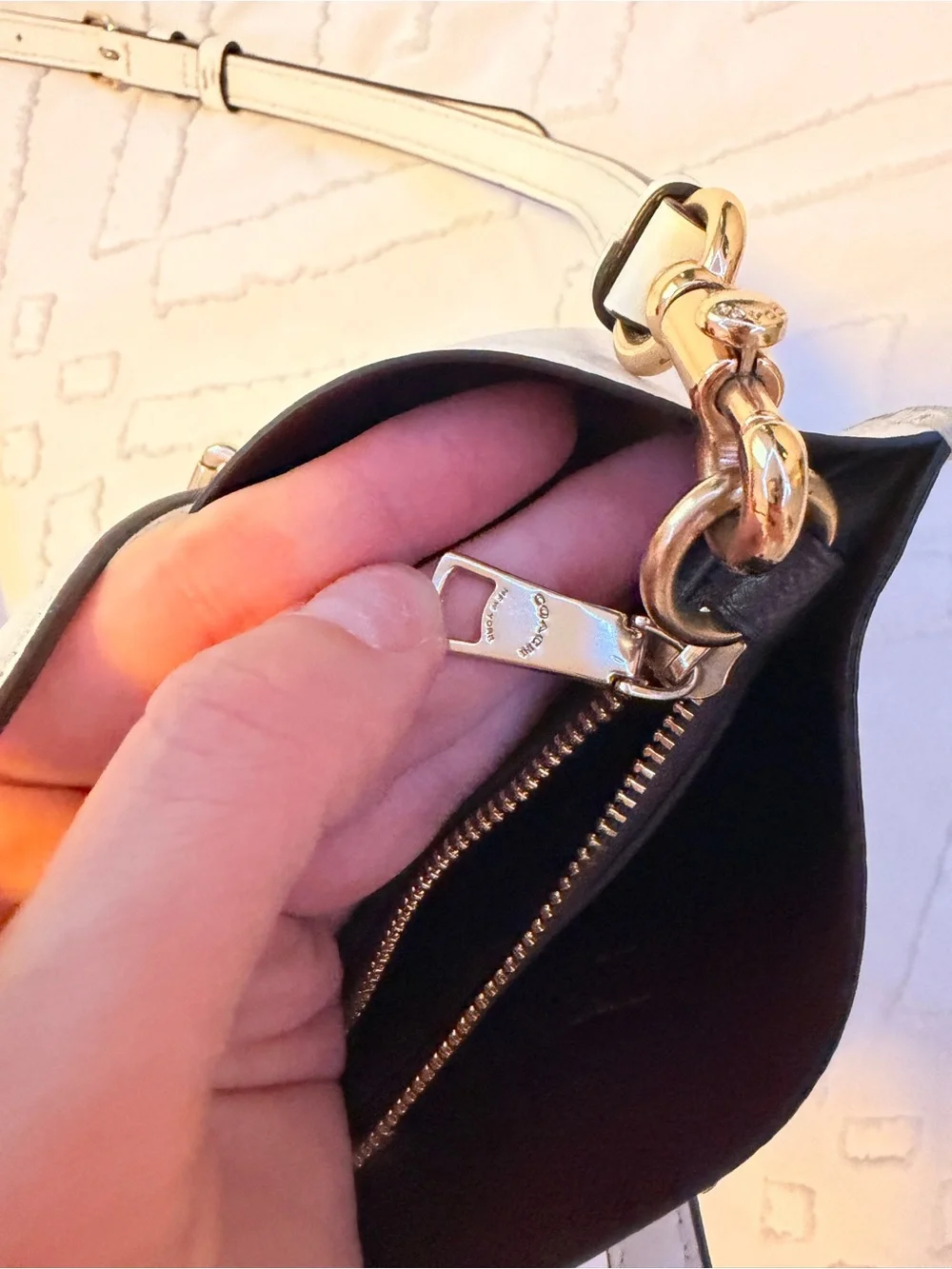 Coach Signature Pebbled Leather Satchel in Chalk White